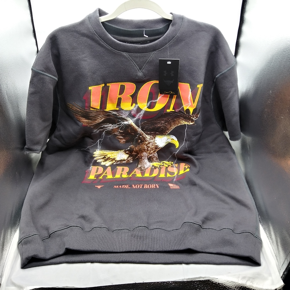 Under Armour Mens Project Rock Iron Paradise Cutoff Sweatshirt 1367037-010